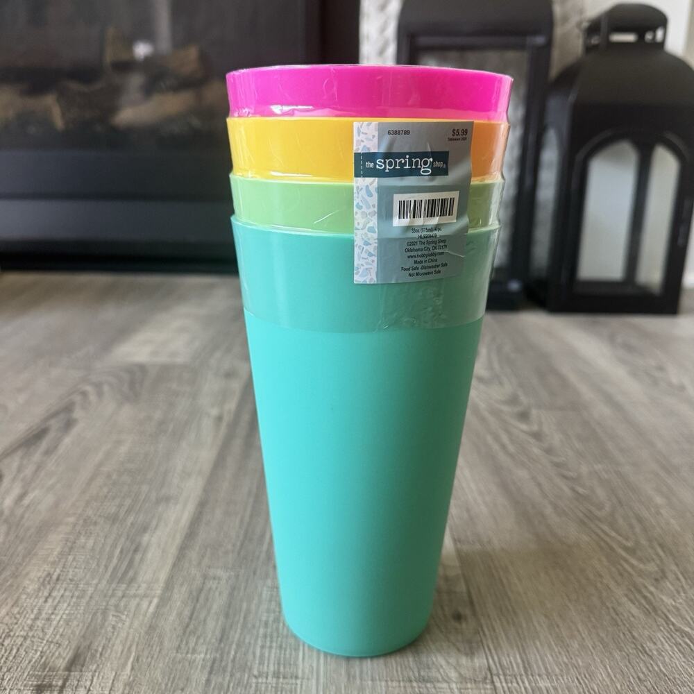 Hobby Lobby The Spring Shop 4 Plastic Tumblers 33 oz Bright Colors NWT